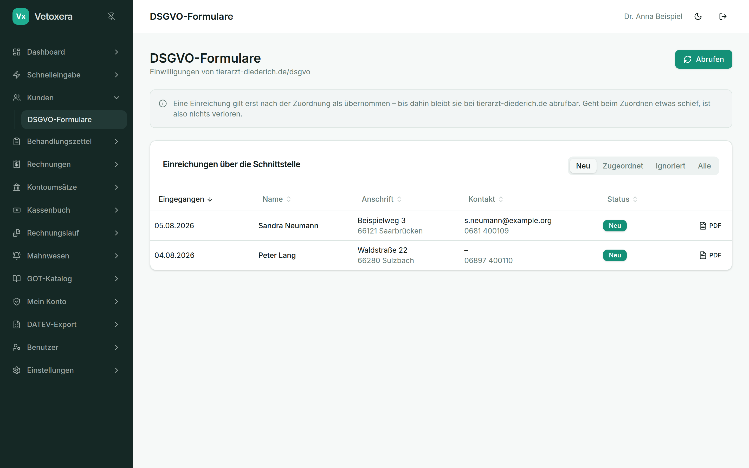 I moduli GDPR ricevuti, con la relativa assegnazione