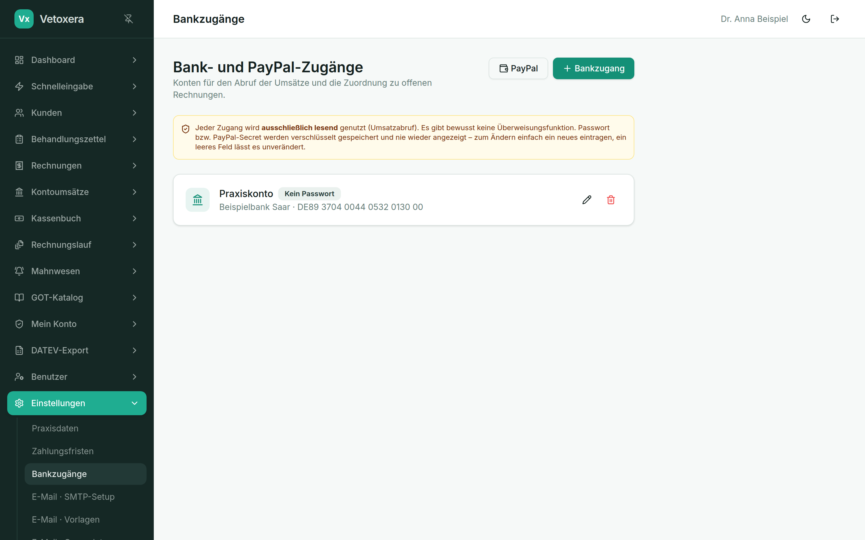 Gli accessi bancari nelle impostazioni