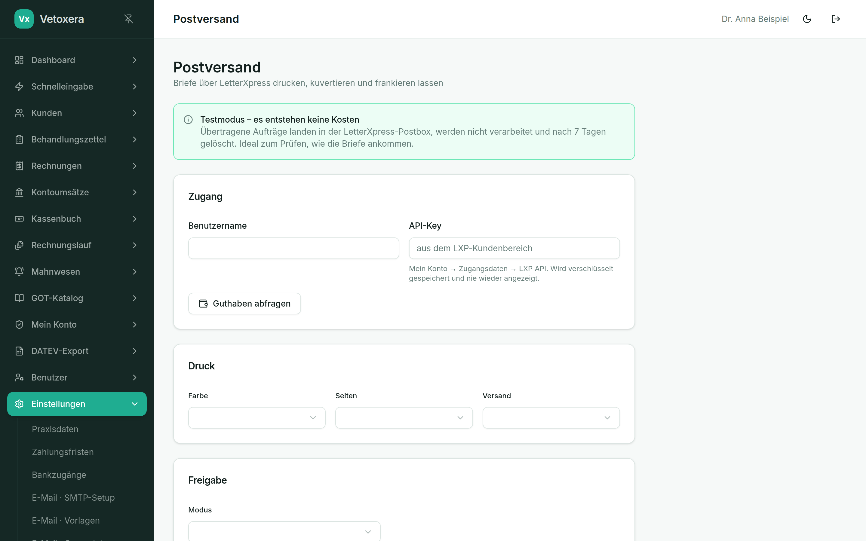 Letter mailing settings with cost controls