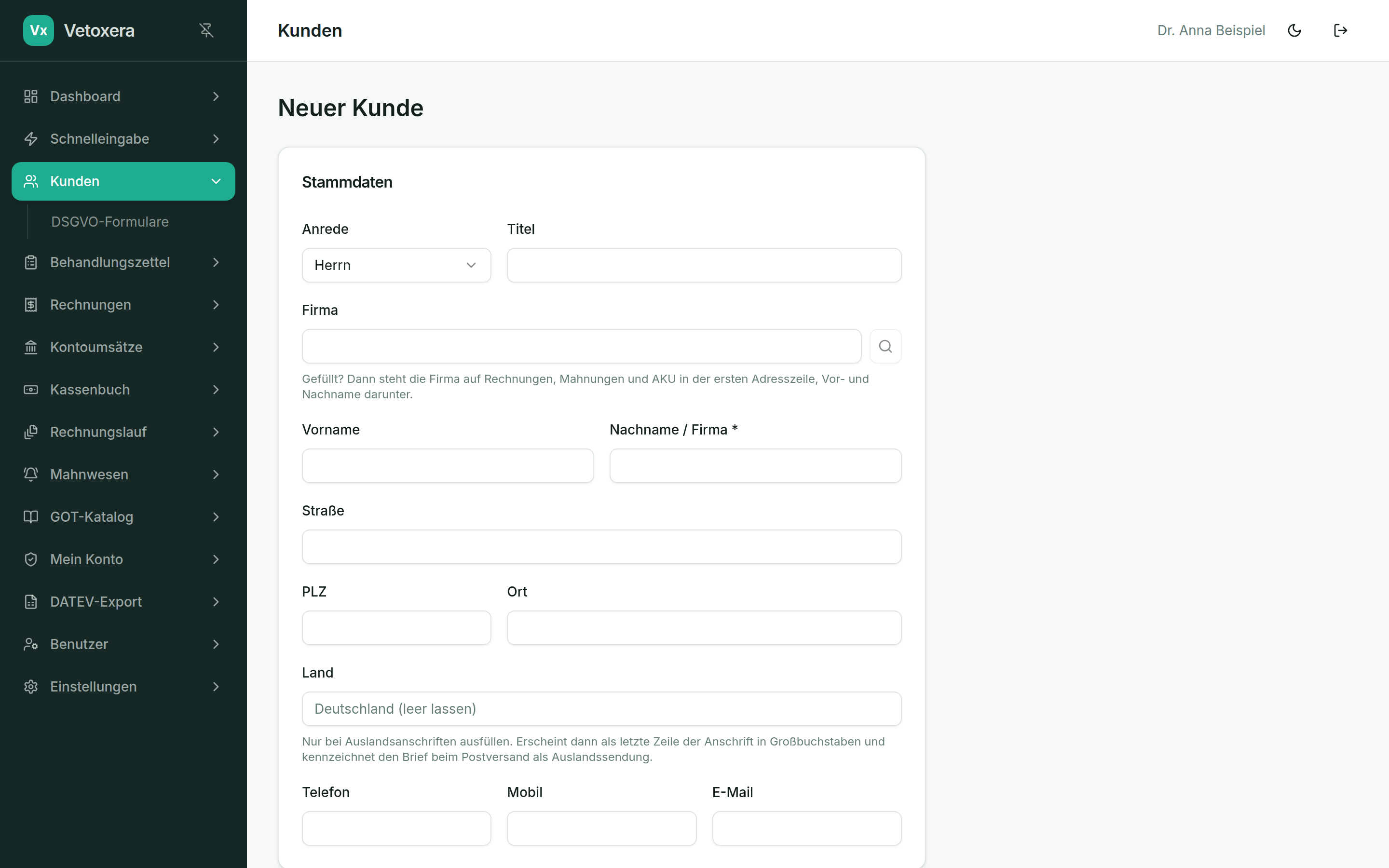The client form