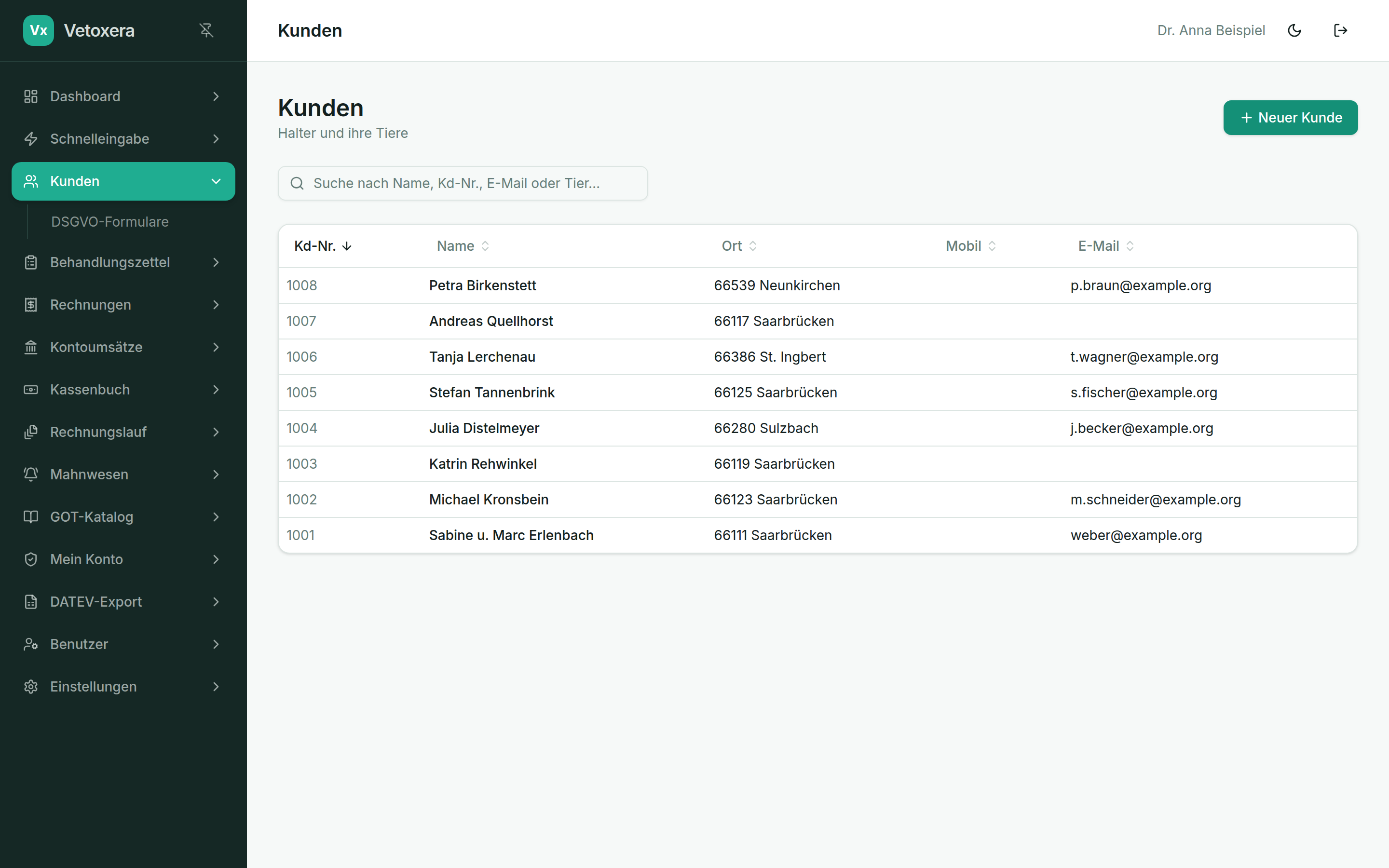 The client list with search
