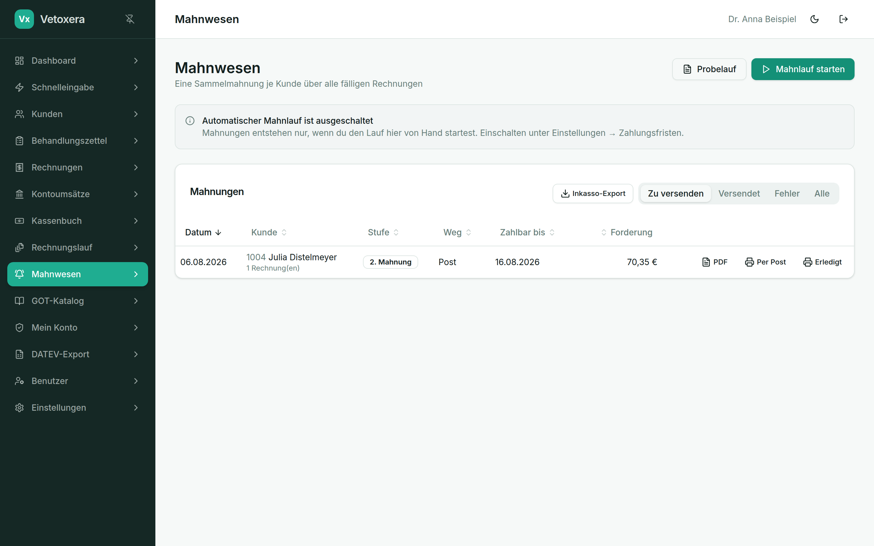 The dunning module with reminder run and debt-collection export