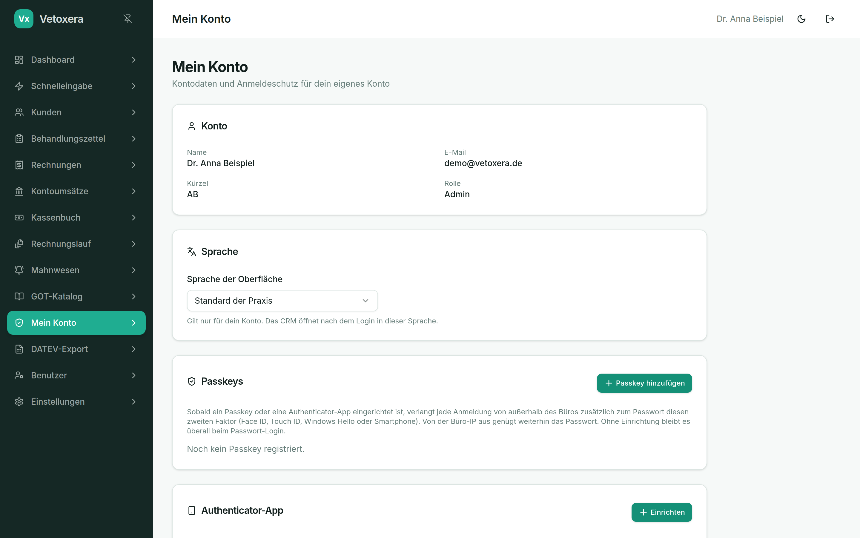 My account with the security settings