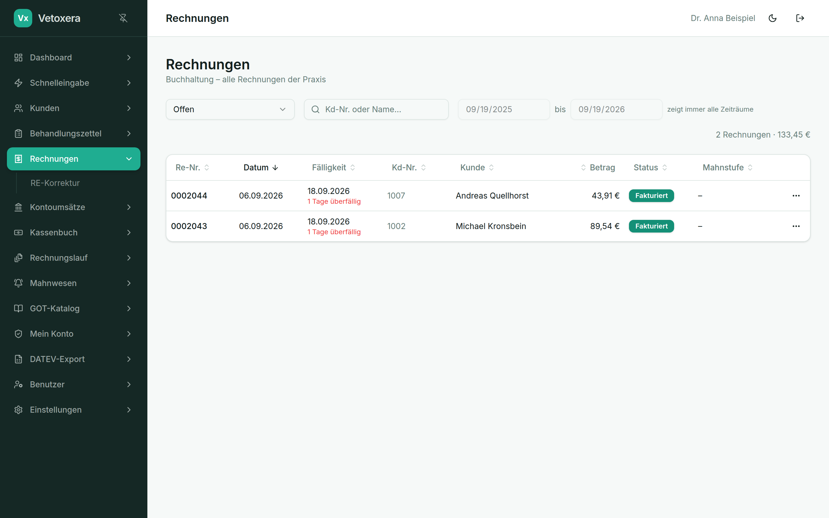 The invoice list