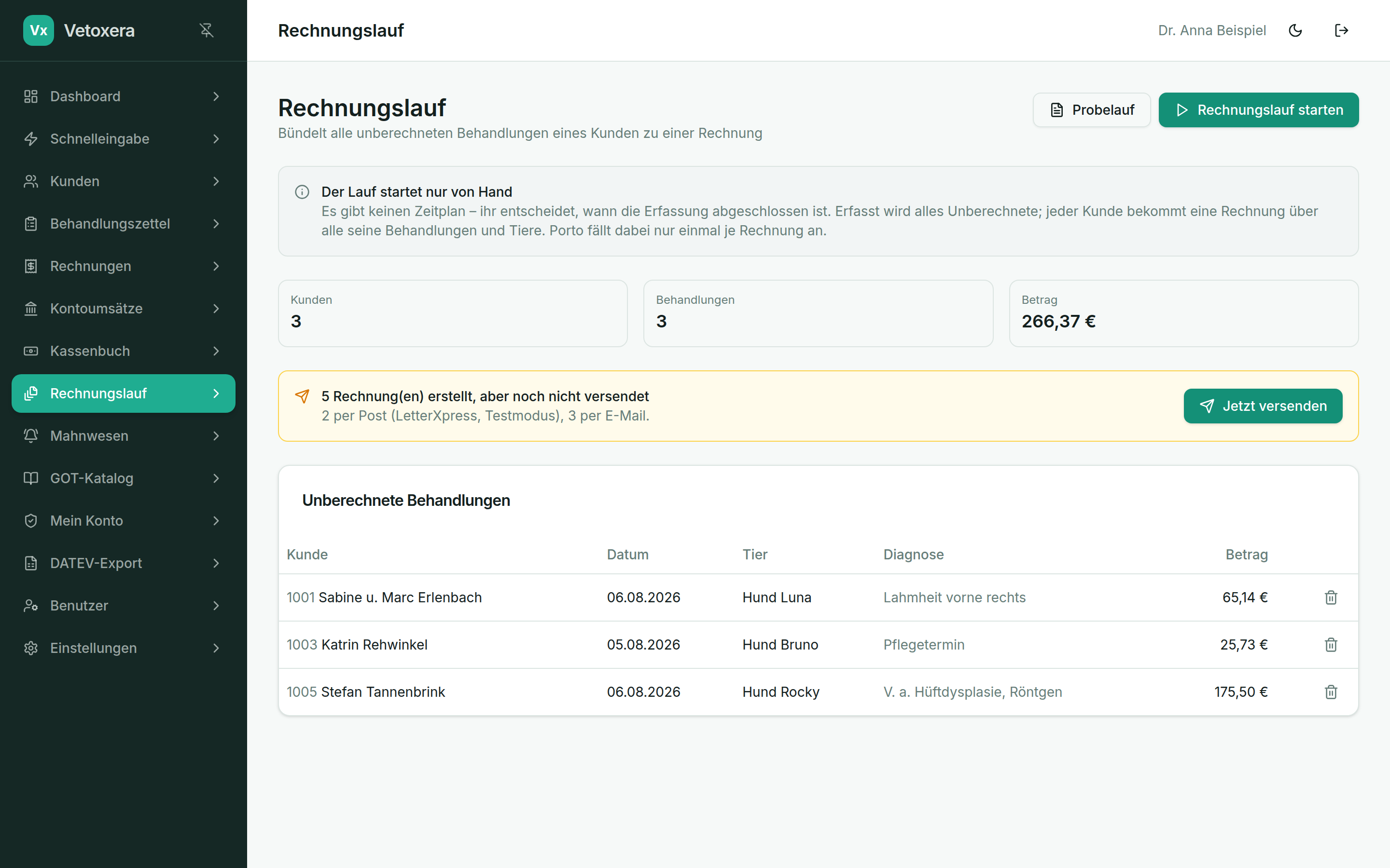The invoice run with preview and dispatch reminder
